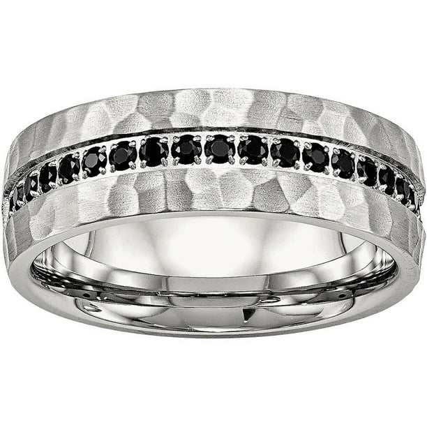 Bridal Wedding Bands Decorative Bands Stainless Steel Polished Hammered and Grooved 6.00mm Band Size 7.5 